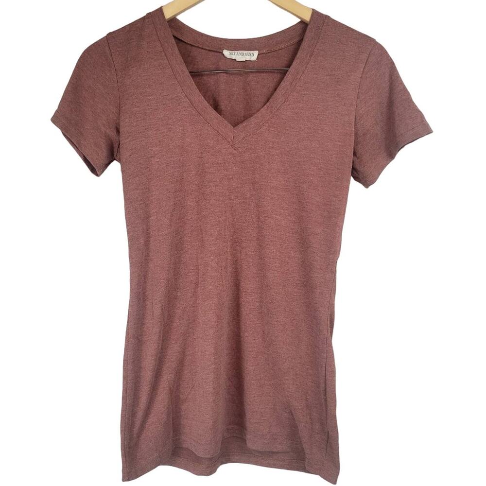 SKY AND SAND Womens T Shirt Size S V Neck Short Sleeve Red Blend‎ Casual Top